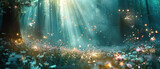 Fototapeta  - Enchanted Forest Scene with Magical Lights