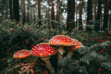 Wall Mural - Fly agaric in the forest, close up.