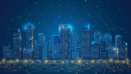 Wall Mural - Futuristic cityscape with neon lights, hi tech science, digital technology concept for banner