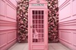 Pink Phone Booth with Pink flower pink imaginations pink world Pink Fantasy AI Generated 
