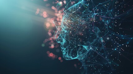 Poster - Artificial intelligence, humanoid head made of digital blue lines