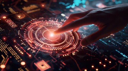 Poster - Artificial intelligence (AI) ,hand touching CPU icon with hand.