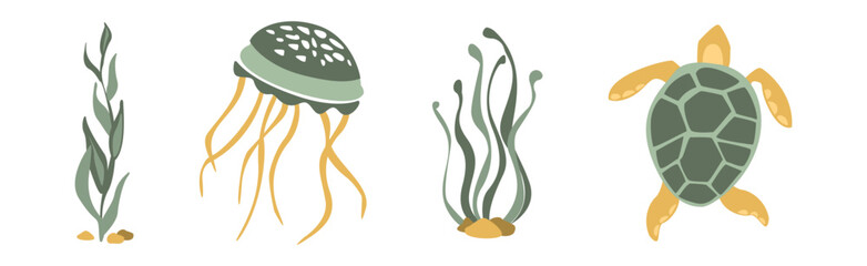 Poster - Sea Animals and Marine Creature Floating in Ocean Vector Set