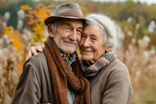 Older Man And Woman Are Embracing Each Other With Vine In The Background.