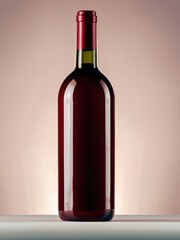 bottle of red wine, mock-up of a wine bottle, white label, black template