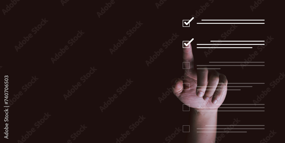 Sign Click Check Hand touching to tick correct sign mark on virtual checkbox for online ...