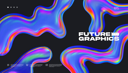 Poster - 3d fluid shapes with holographic effect. Eps10 vector.