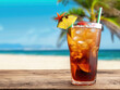 cuba libre cocktail on the beach, fresh tropical drink, exotic refreshment