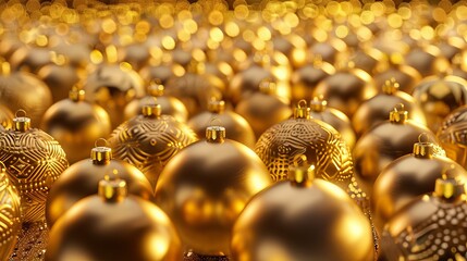 3D design with rows of decorations in the color gold for Christmas.