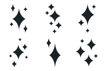 a set of sparkle icons. black shine star signs on an isolated background. a collection of vector sym