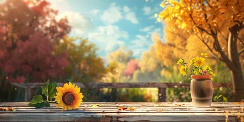 Beautiful sunflower on table outdoors, ai technology