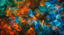 An Abstract Image Featuring Vibrant Green, Blue, And Orange LED Lights