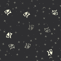 Wall Mural - Seamless pattern with stars, raccoon head symbols on black background. Night sky. Vector illustration on black background