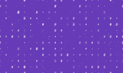 Wall Mural - Seamless background pattern of evenly spaced white owl symbols of different sizes and opacity. Vector illustration on deep purple background with stars