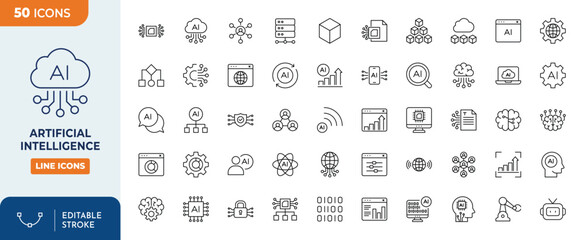 Digital Intelligence line editable icon set. Editable stroke. Vector illustration	