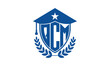 QCM three letter iconic academic logo design vector template. monogram, abstract, school, college, university, graduation cap symbol logo, shield, model, institute, educational, coaching canter, tech