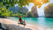 © Art AI Gallery - Woman sitting on a swing on a tropical beach in Krabi, Thailand