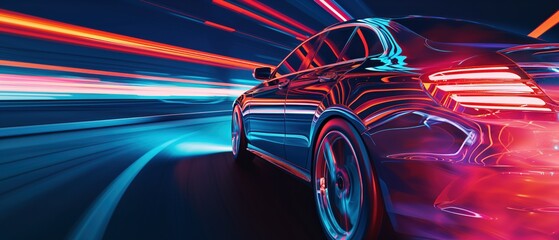 Wall Mural - Car speeding through a tunnel with light trails