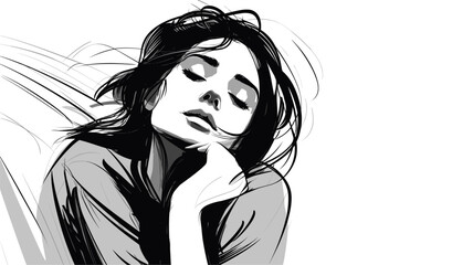 Wall Mural - Abstract woman in a thoughtful pose. simple Vector art