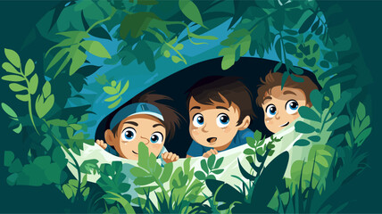 Wall Mural - abstract kids playing hide and seek. simple vector art