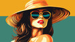 Abstract woman in a beach hat and sunglasses. simple Vector art