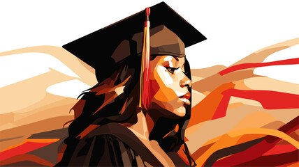 Abstract woman in a graduation cap and gown. simple Vector art
