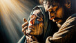 The Crucifixion: Mary's Agony and Sorrow, Consoled by John at the Foot of the Cross, Mother in Tears and Grief.