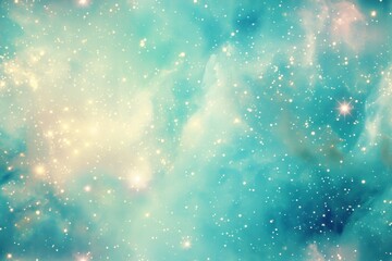 Ethereal cosmic scene with stars across turquoise clouds