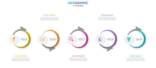 Aufkleber - Infographic template for business. Modern Timeline infographic with a 5 year journey.