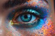 © Pinklife - The intricate details of a human eye are captured in this mesmerizing closeup, revealing the delicate eyelashes, vibrant iris, and skillful application of mascara and eye shadow