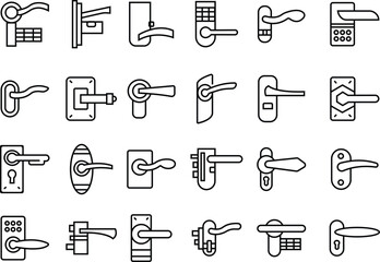 Poster - Set of Door handles icons. Trendy Linear styles signs from hotel and restaurant for mobile concept and web designs. Safety signs. door knobs symbols illustration isolated on transparent background.