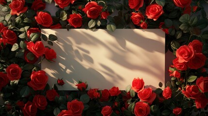 Wall Mural - Frame for writing text with red flowers around it.