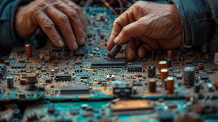 Poster - two hands working on a circuit board