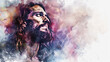 Watercolor painting of Jesus, space for copy