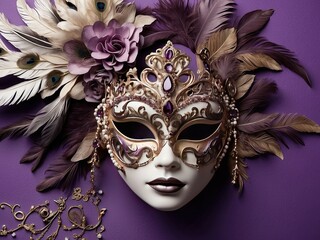 Wall Mural - carnival mask on black, Revel in grandeur of top view shot featuring lavish