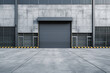© Rangga Bimantara - front view industrial roller door in a grey concrete building. exterior of commercial building design