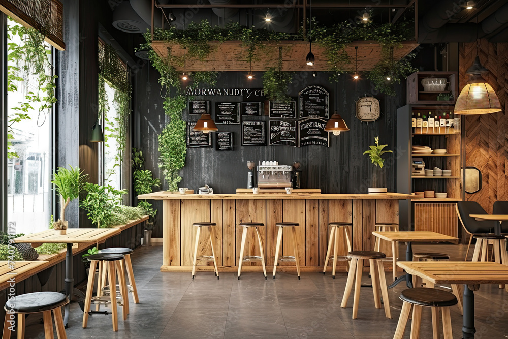 coffee shop interior design with wooden interiors. indoor interior cozy ...