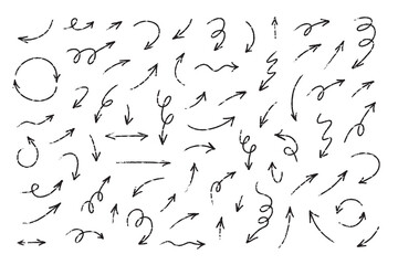 Aufkleber - Hand drawn set crayon arrows. Doodle vector collection on white background.