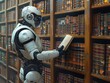 © AlexCaelus - Robot librarian organizing digital archives a beacon of knowledge in a vast library