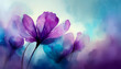 Abstract beautiful minimalist purple-blue gradient and drawing of abstract colorful watercolor flower