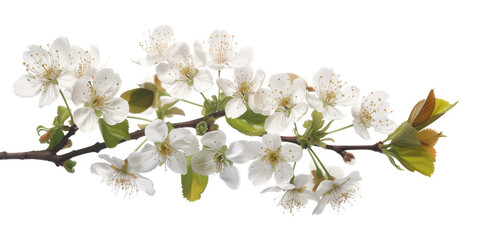 Poster - Cherry blossom branch on a white background. Created with Generative AI technology