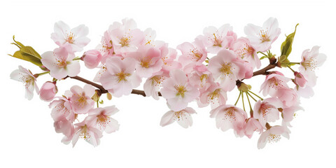 Poster - Cherry blossom branch on a white background. Created with Generative AI technology