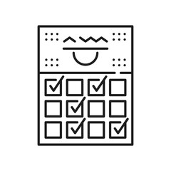Poster - Planning icon. Project, goal, management and schedule symbol. Isolated vector linear sign of calendar with check marks or ticks. Monochrome planner with complete deals