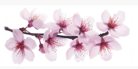 Poster - Cherry blossom branch on a white background. Created with Generative AI technology