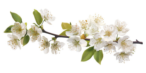 Poster - Cherry blossom branch on a white background. Created with Generative AI technology