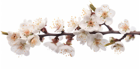 Poster - Cherry blossom branch on a white background. Created with Generative AI technology