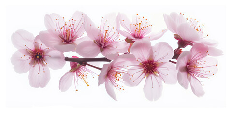 Poster - Cherry blossom branch on a white background. Created with Generative AI technology