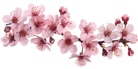 Poster - Cherry blossom branch on a white background. Created with Generative AI technology