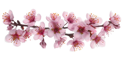 Poster - Cherry blossom branch on a white background. Created with Generative AI technology