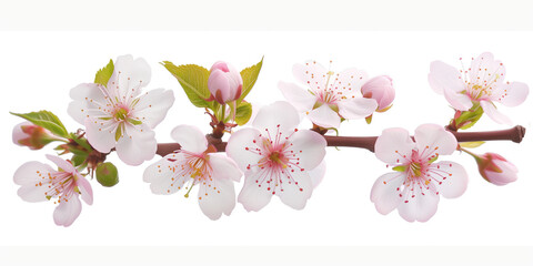 Poster - Cherry blossom branch on a white background. Created with Generative AI technology